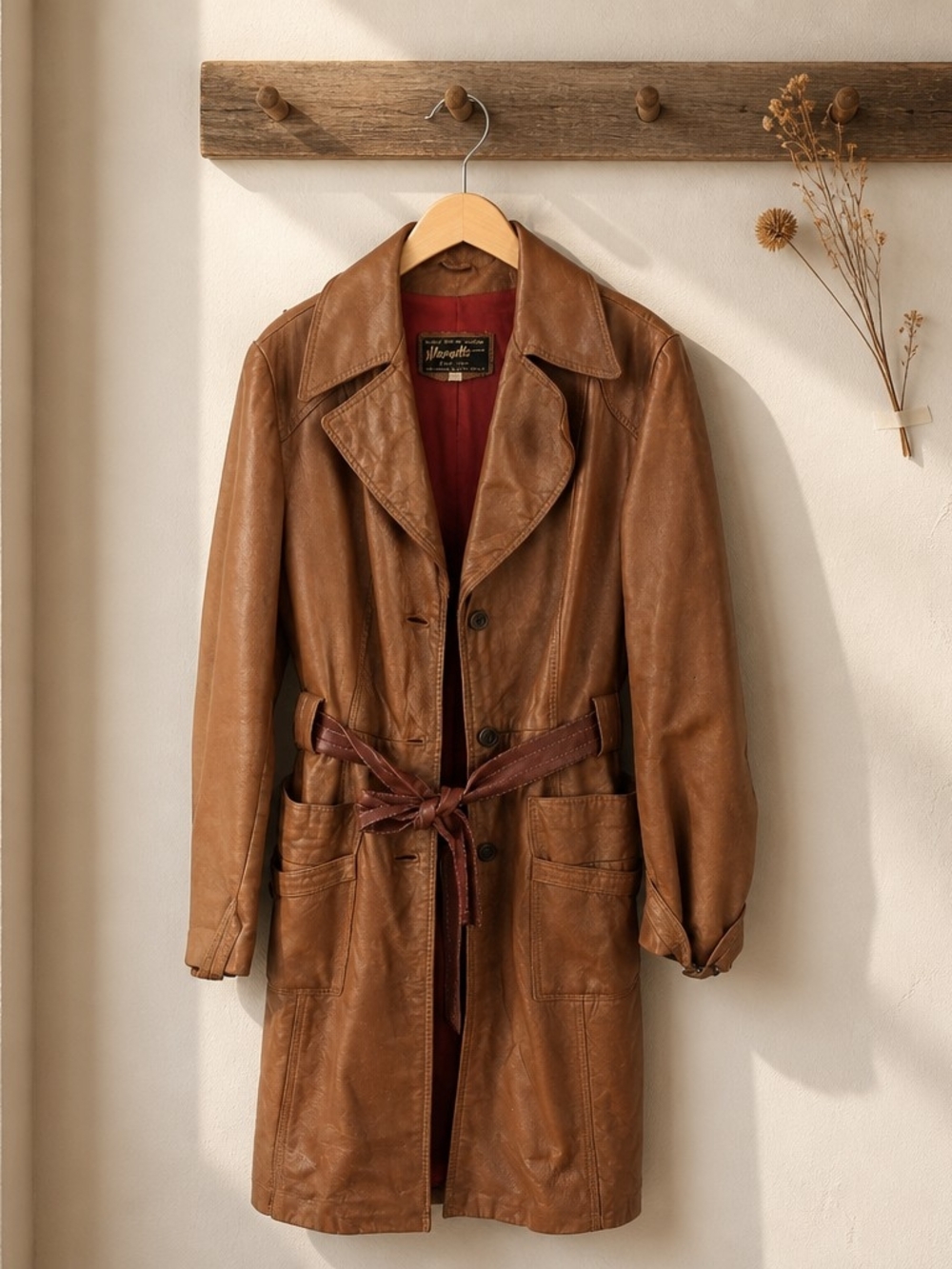 Magnolia Tan Leather Trench Coat with Belt